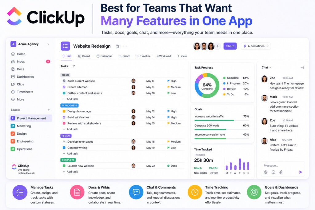 ClickUp — Best for Teams That Want Many Features in One App