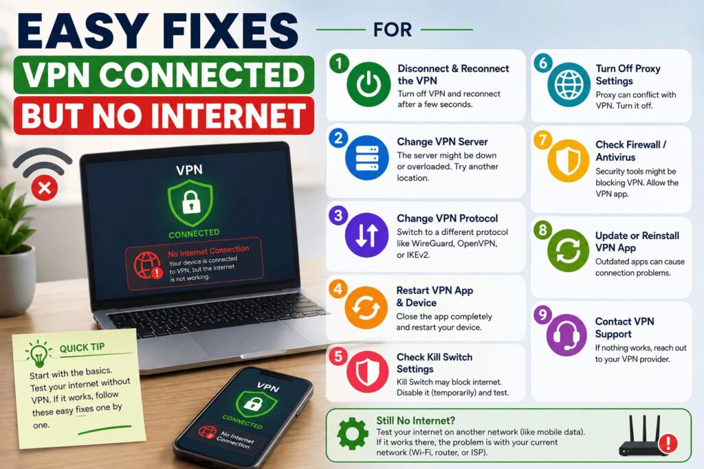 VPN Connected But No Internet? Causes and Easy Fixes