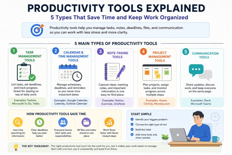 Productivity Tools Explained: 5 Types That Save Time and Keep Work Organized