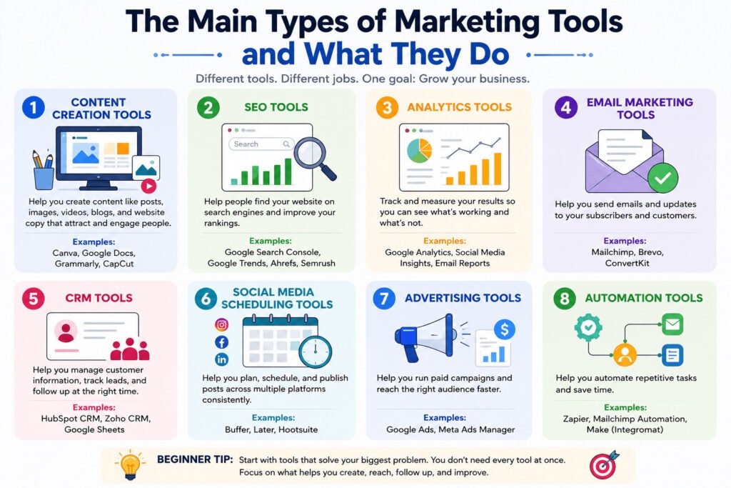 Types of Marketing Tools Explained: A Beginner’s Guide
