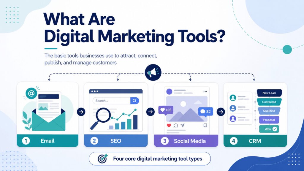Digital Marketing Tools for Beginners: Email, SEO, Social Media, and CRM Explained